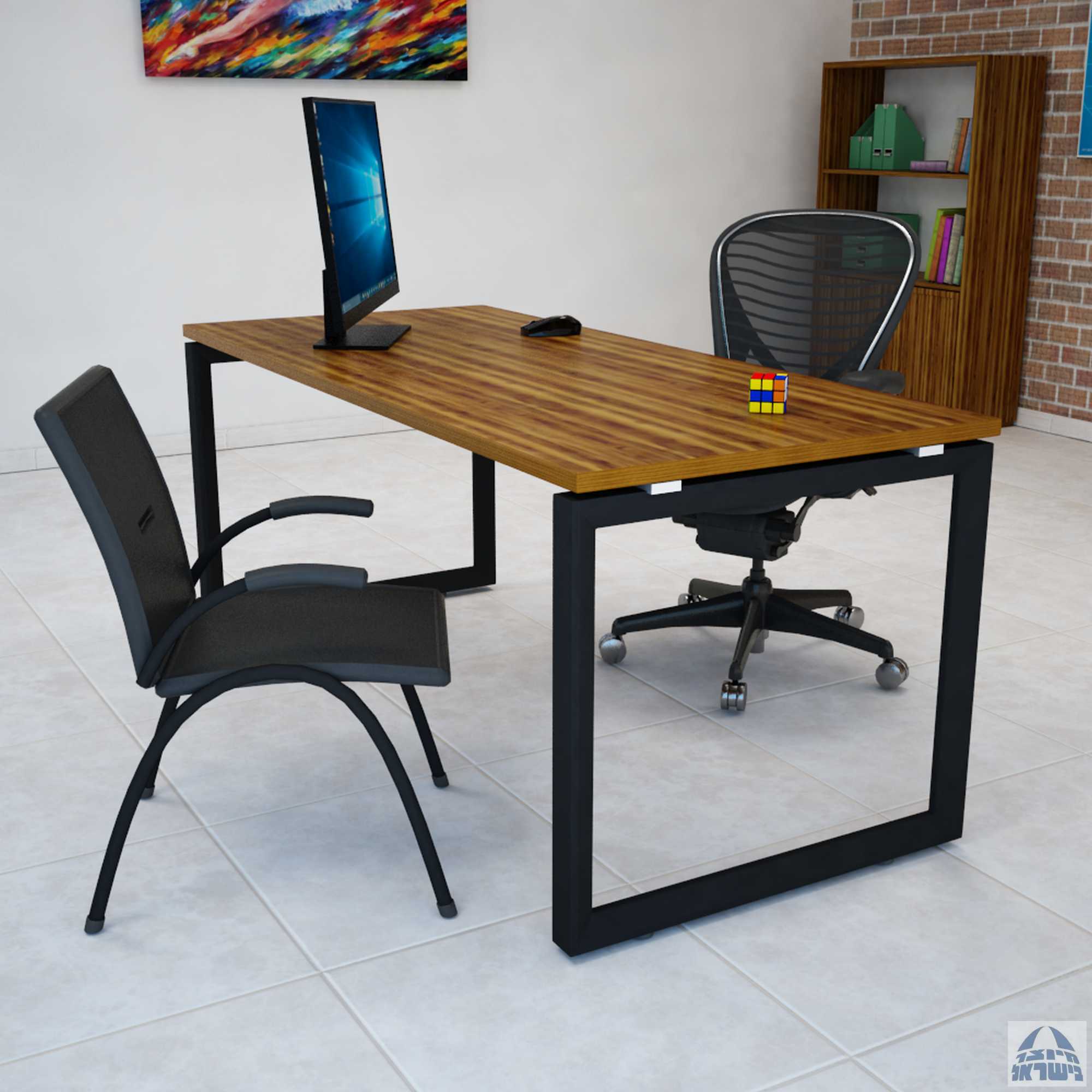 שולחן כתיבה משרדי דגם Diamond ללא מיסתור  רגל שחורה