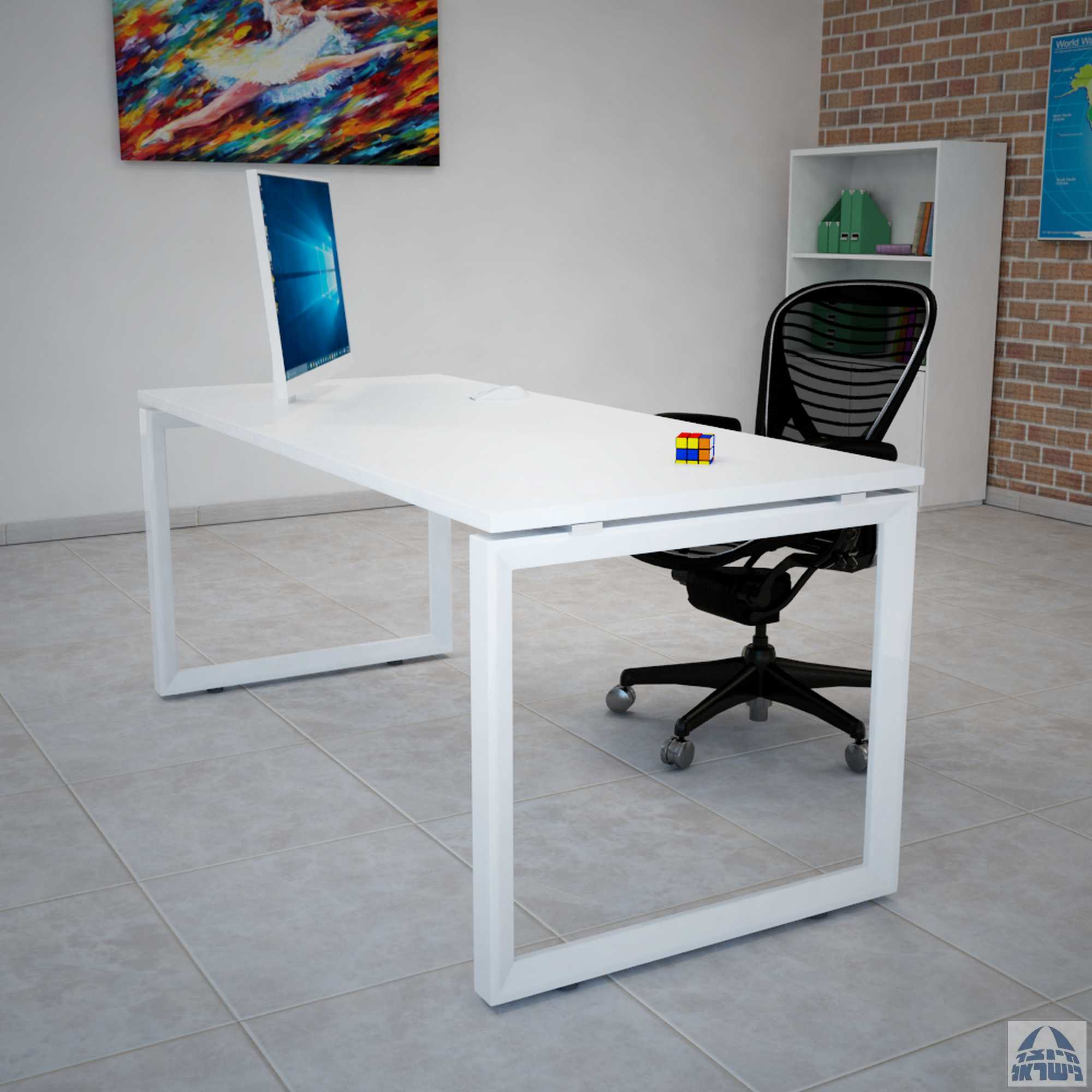 שולחן כתיבה משרדי דגם Diamond ללא מיסתור רגל לבנה