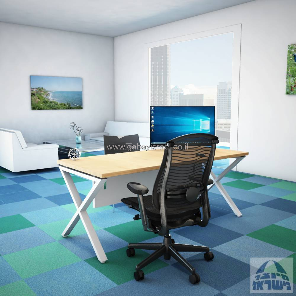 שולחן כתיבה משרדי דגם EXTRA כולל מיסתור עץ רגליים בצבע לבן