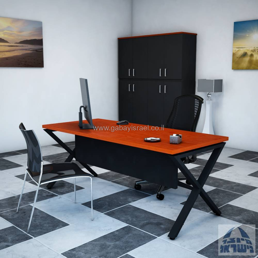 שולחן כתיבה משרדי דגם EXTRA כולל מיסתור עץ רגליים בצבע כסוף